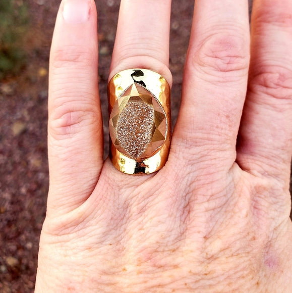 New Huge Titanium Window Druzy Adjustable Gold Ring. - Picture 16 of 16